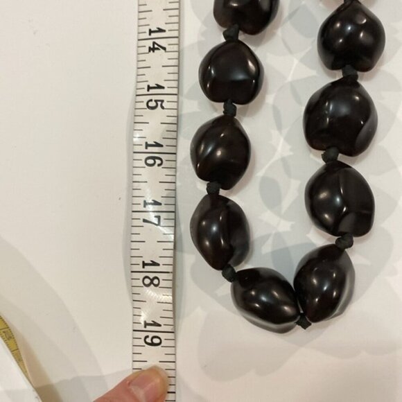 Dark brown large beads with ribbon tie necklace AB - Picture 7 of 7